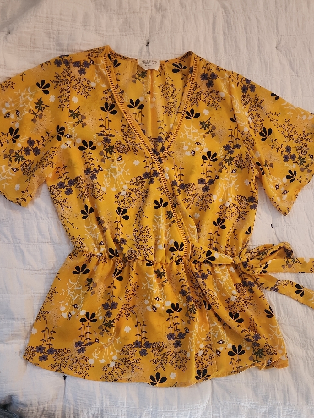Sienna Sky Yellow Floral Wrap Top